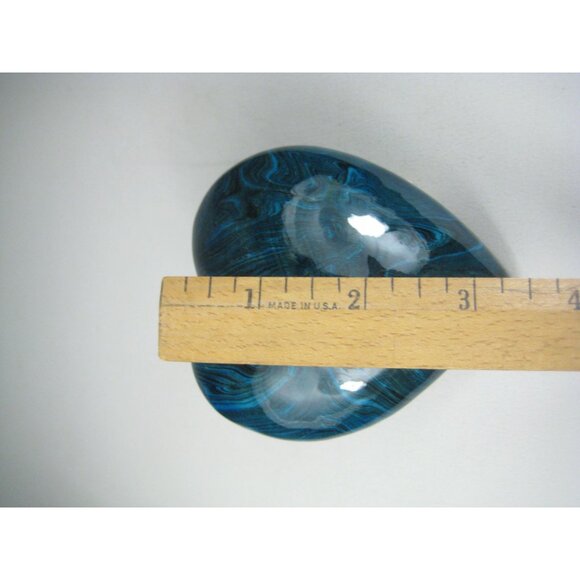 Blue Green Swirled Ceramic Heart Paperweight 3 Inch Decorative Tabletop - Picture 2 of 11